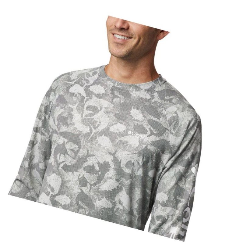 Columbia PFG Terminal Deflector Printed Long Sleeve Sweatshirt Erkek Gri Camo | 18924-TERG