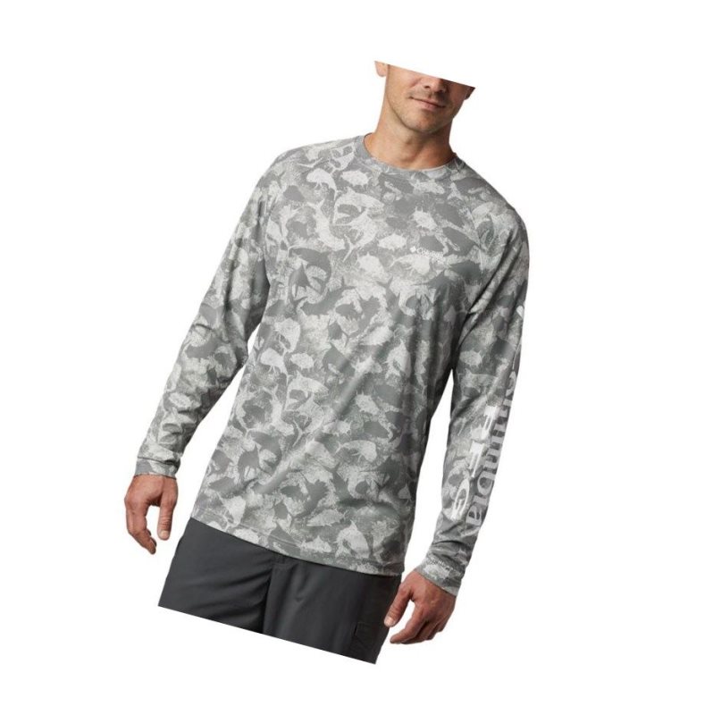 Columbia PFG Terminal Deflector Printed Long Sleeve Sweatshirt Erkek Gri Camo | 18924-TERG