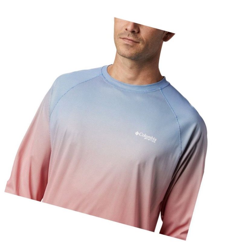 Columbia PFG Terminal Deflector Printed Long Sleeve Sweatshirt Erkek Mavi | 12537-IKSO