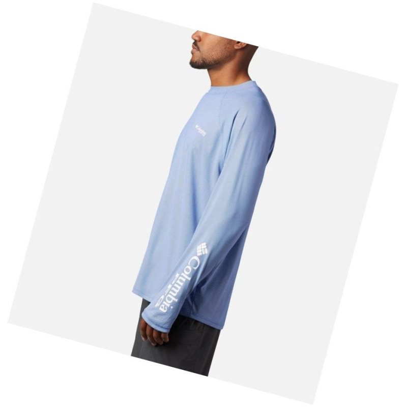 Columbia PFG Terminal Deflector Zero Mock Long Sleeve Sweatshirt Erkek Mavi | 92870-DBZF