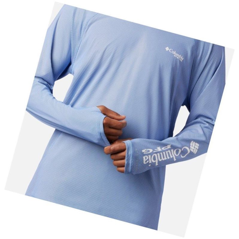 Columbia PFG Terminal Deflector Zero Mock Long Sleeve Sweatshirt Erkek Mavi | 92870-DBZF