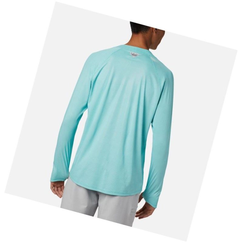 Columbia PFG Terminal Deflector Zero Mock Long Sleeve Sweatshirt Erkek Açık Turkuaz | 20671-UQKJ