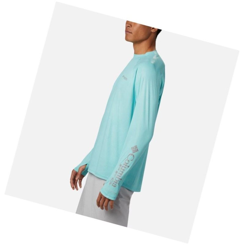Columbia PFG Terminal Deflector Zero Mock Long Sleeve Sweatshirt Erkek Açık Turkuaz | 20671-UQKJ