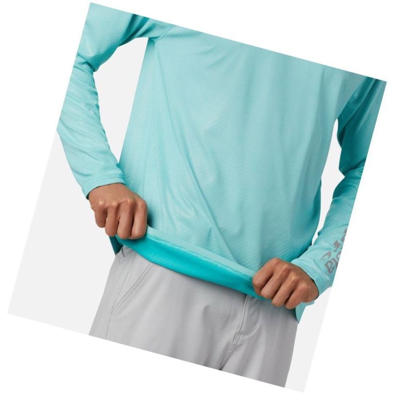 Columbia PFG Terminal Deflector Zero Mock Long Sleeve Sweatshirt Erkek Açık Turkuaz | 20671-UQKJ