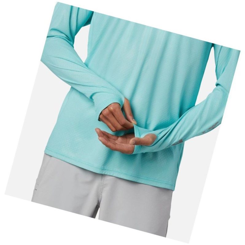Columbia PFG Terminal Deflector Zero Mock Long Sleeve Sweatshirt Erkek Açık Turkuaz | 20671-UQKJ
