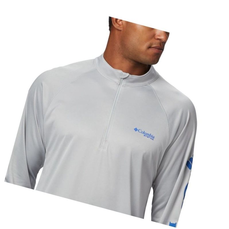 Columbia PFG Terminal Tackle 1/4 Zip Big Sweatshirt Erkek Gri Mavi | 61497-PSCR