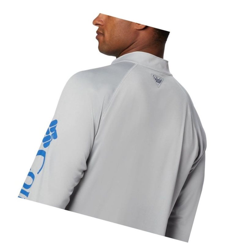 Columbia PFG Terminal Tackle 1/4 Zip Big Sweatshirt Erkek Gri Mavi | 61497-PSCR