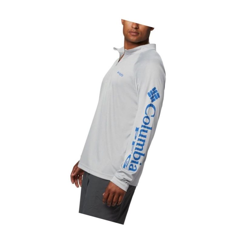 Columbia PFG Terminal Tackle 1/4 Zip Big Sweatshirt Erkek Gri Mavi | 61497-PSCR