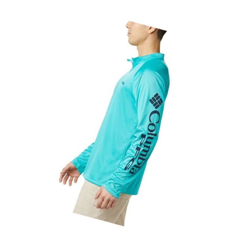 Columbia PFG Terminal Tackle 1/4 Zip Big Sweatshirt Erkek Açık Turkuaz Lacivert | 27061-RHFD