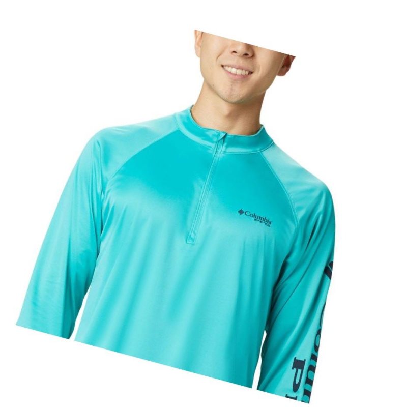 Columbia PFG Terminal Tackle 1/4 Zip Big Sweatshirt Erkek Açık Turkuaz Lacivert | 27061-RHFD