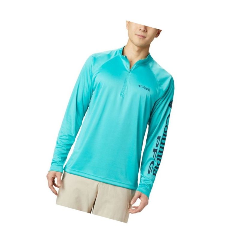 Columbia PFG Terminal Tackle 1/4 Zip Big Sweatshirt Erkek Açık Turkuaz Lacivert | 27061-RHFD