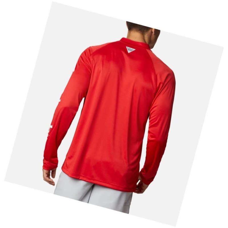 Columbia PFG Terminal Tackle 1/4 Zip Sweatshirt Erkek Kırmızı Beyaz | 19540-DVYF