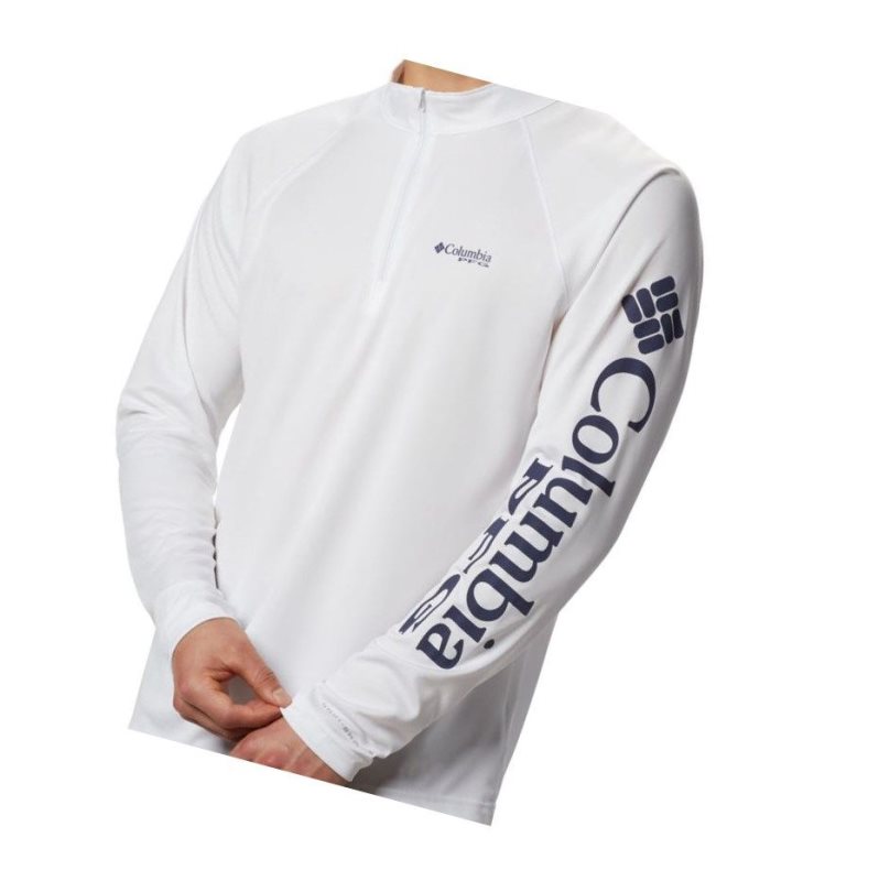 Columbia PFG Terminal Tackle 1/4 Zip Sweatshirt Erkek Beyaz | 06789-CSBH