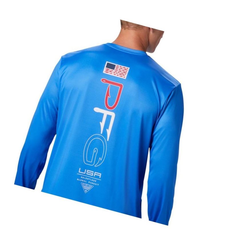 Columbia PFG Terminal Tackle Americana Long Sleeve Sweatshirt Erkek Mavi | 94812-HRAY