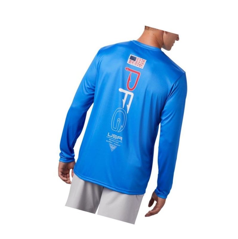 Columbia PFG Terminal Tackle Americana Long Sleeve Sweatshirt Erkek Mavi | 94812-HRAY