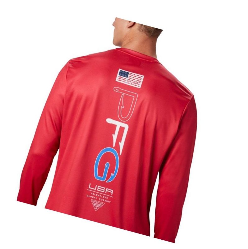 Columbia PFG Terminal Tackle Americana Long Sleeve Sweatshirt Erkek Kırmızı | 27031-VYGJ