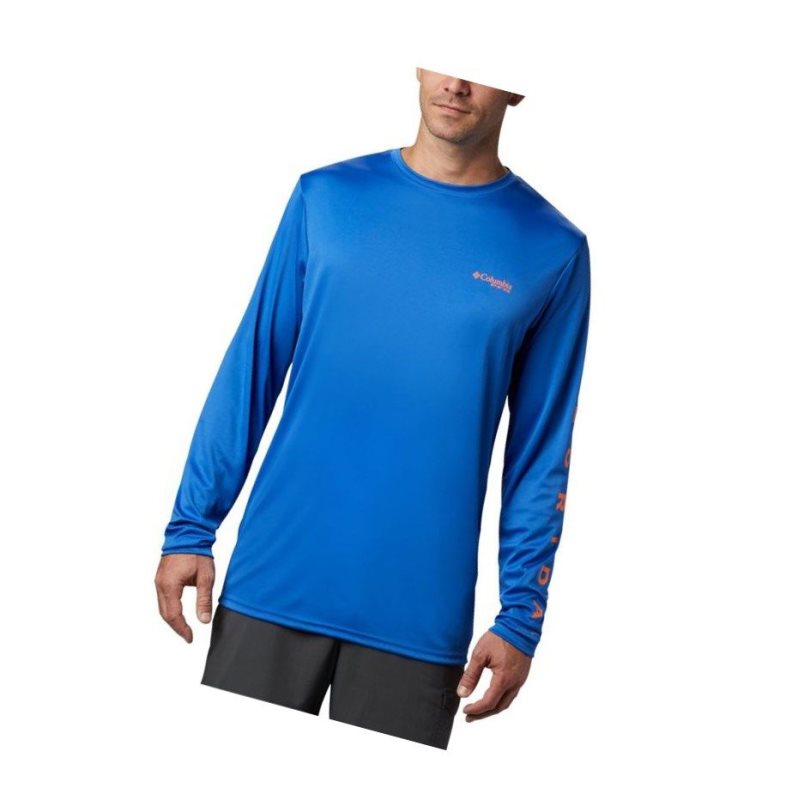 Columbia PFG Terminal Tackle Destination Long Sleeve Sweatshirt Erkek Mavi | 64590-INMW