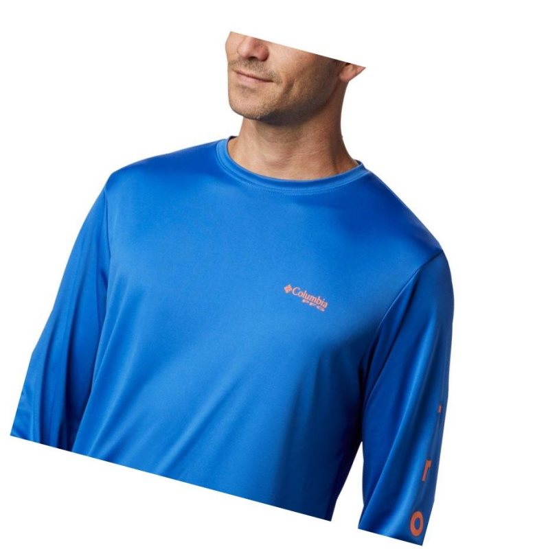 Columbia PFG Terminal Tackle Destination Long Sleeve Sweatshirt Erkek Mavi | 64590-INMW
