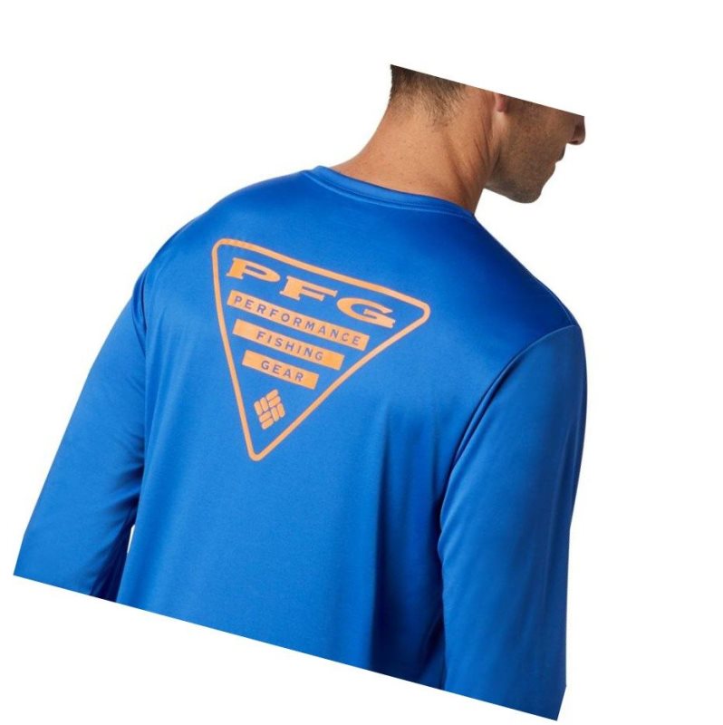 Columbia PFG Terminal Tackle Destination Long Sleeve Sweatshirt Erkek Mavi | 64590-INMW
