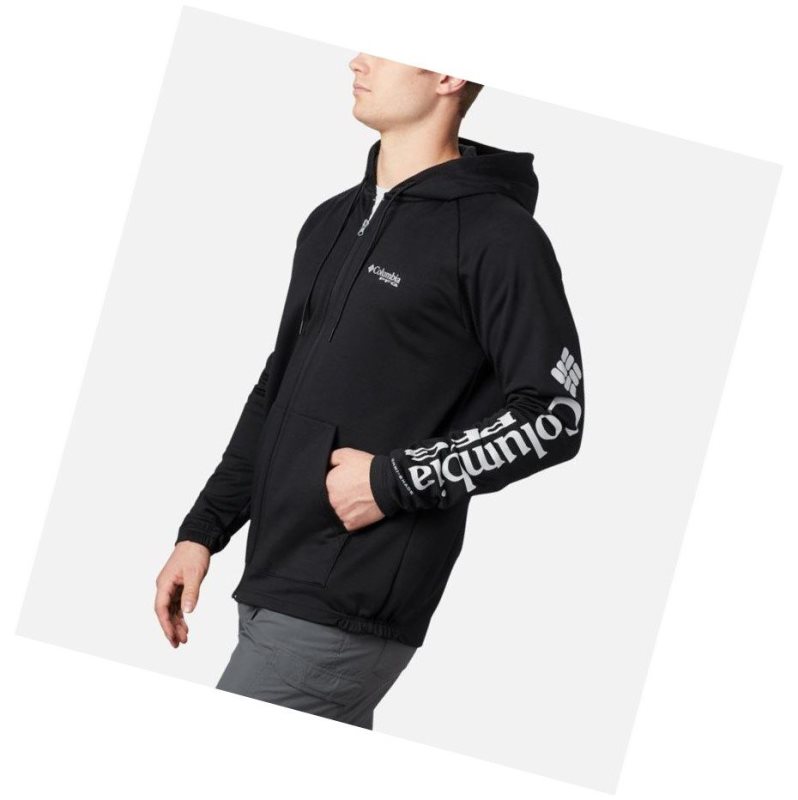 Columbia PFG Terminal Tackle Fleece Full Zip Kapşonlu Erkek Siyah Gri | 32468-UBQC