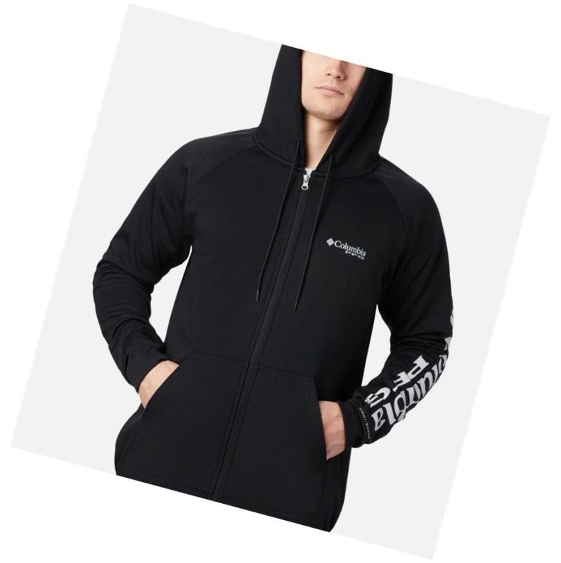 Columbia PFG Terminal Tackle Fleece Full Zip Kapşonlu Erkek Siyah Gri | 32468-UBQC