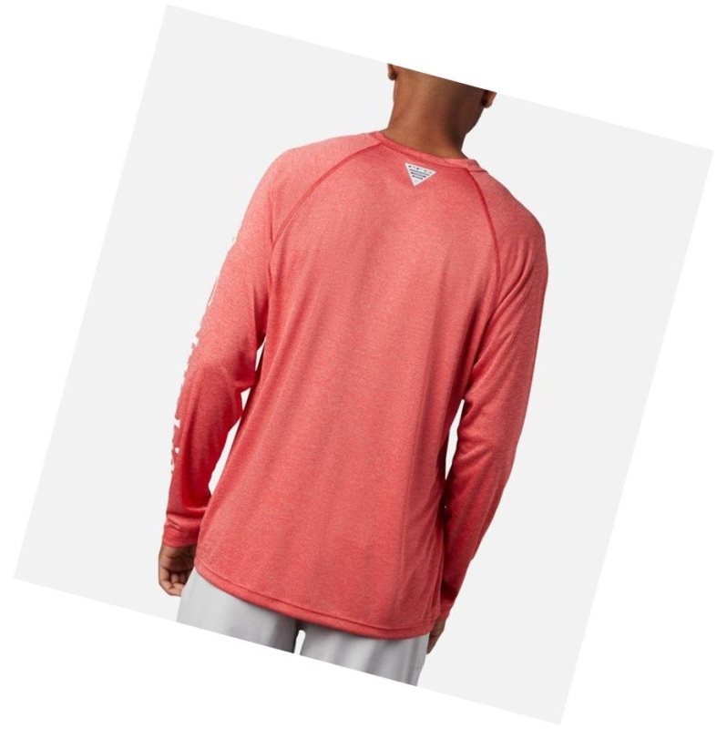 Columbia PFG Terminal Tackle Heather Long Sleeve Sweatshirt Erkek Kırmızı Beyaz | 94201-YRNW