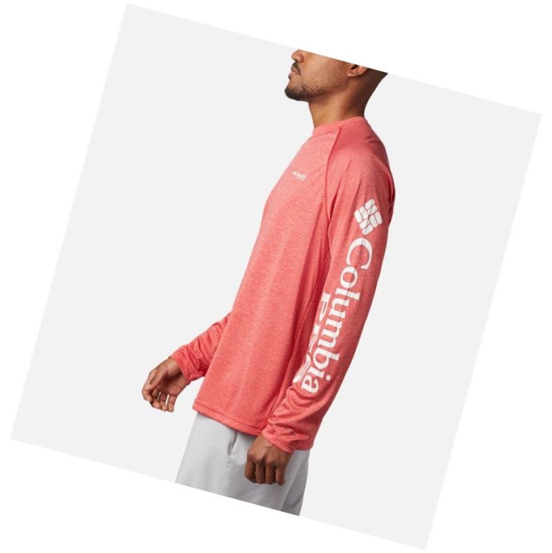 Columbia PFG Terminal Tackle Heather Long Sleeve Sweatshirt Erkek Kırmızı Beyaz | 94201-YRNW