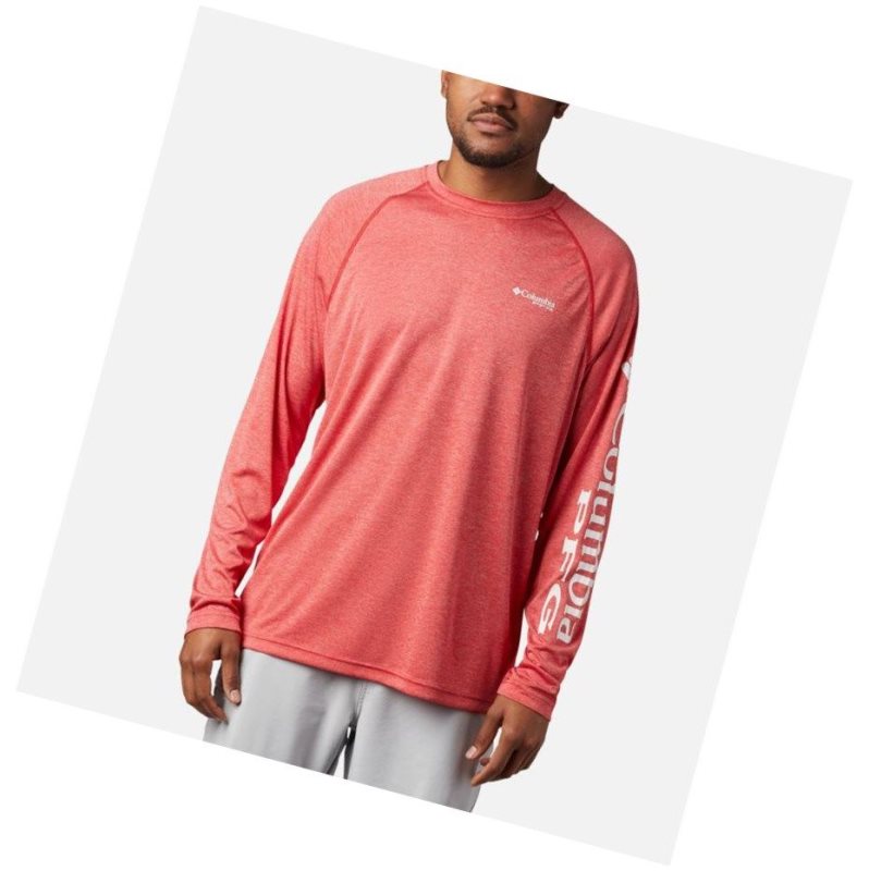 Columbia PFG Terminal Tackle Heather Long Sleeve Sweatshirt Erkek Kırmızı Beyaz | 94201-YRNW