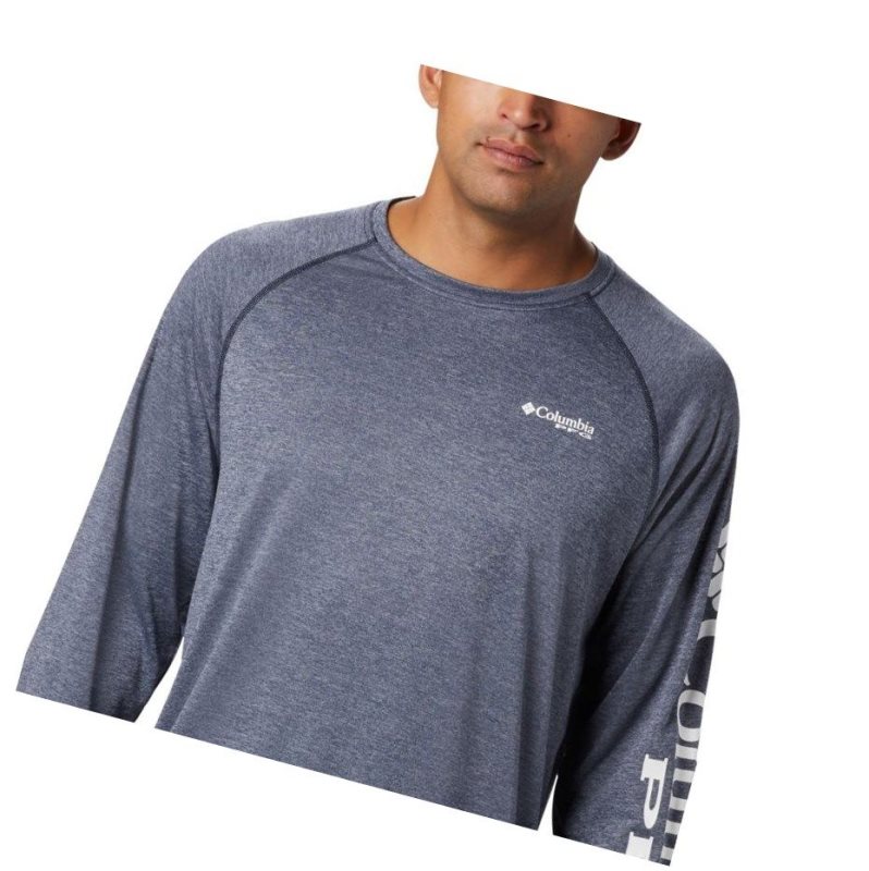Columbia PFG Terminal Tackle Heather Long Sleeve Sweatshirt Erkek Lacivert Beyaz | 34917-QPMJ