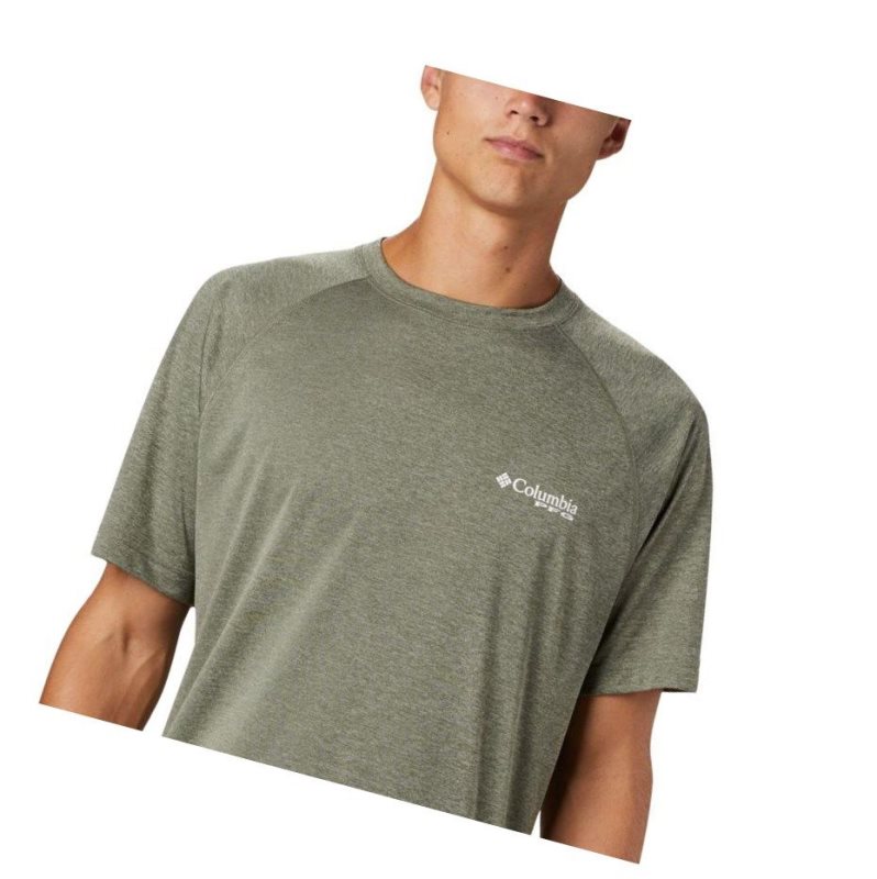 Columbia PFG Terminal Tackle Heather Short Sleeve Tişört Erkek Gri Yeşil Beyaz | 51392-CDJN