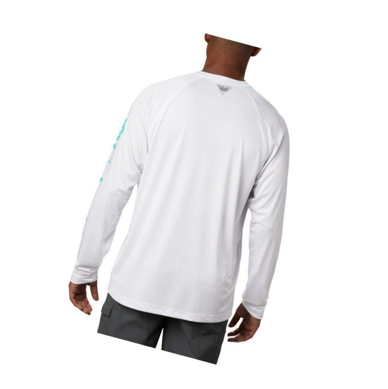 Columbia PFG Terminal Tackle Long Sleeve Big Sweatshirt Erkek Beyaz Açık Turkuaz | 46273-FUXO