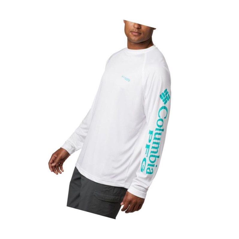 Columbia PFG Terminal Tackle Long Sleeve Big Sweatshirt Erkek Beyaz Açık Turkuaz | 46273-FUXO