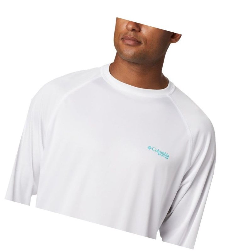 Columbia PFG Terminal Tackle Long Sleeve Big Sweatshirt Erkek Beyaz Açık Turkuaz | 46273-FUXO