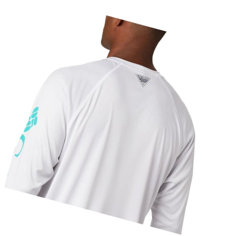 Columbia PFG Terminal Tackle Long Sleeve Big Sweatshirt Erkek Beyaz Açık Turkuaz | 46273-FUXO
