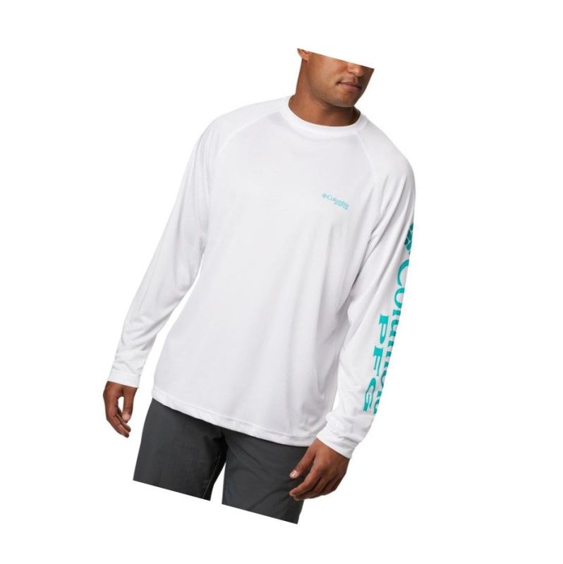 Columbia PFG Terminal Tackle Long Sleeve Big Sweatshirt Erkek Beyaz Açık Turkuaz | 46273-FUXO