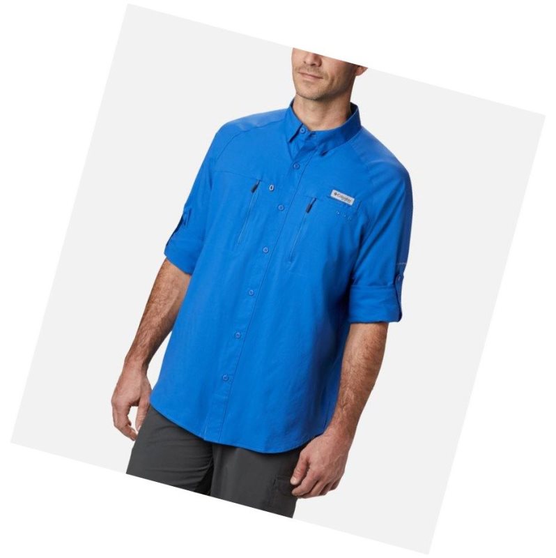 Columbia PFG Terminal Tackle Long Sleeve Woven Gömlek Erkek Mavi | 27538-WAJX