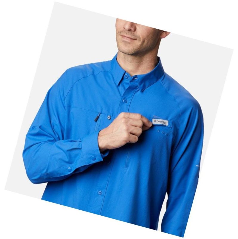 Columbia PFG Terminal Tackle Long Sleeve Woven Gömlek Erkek Mavi | 27538-WAJX