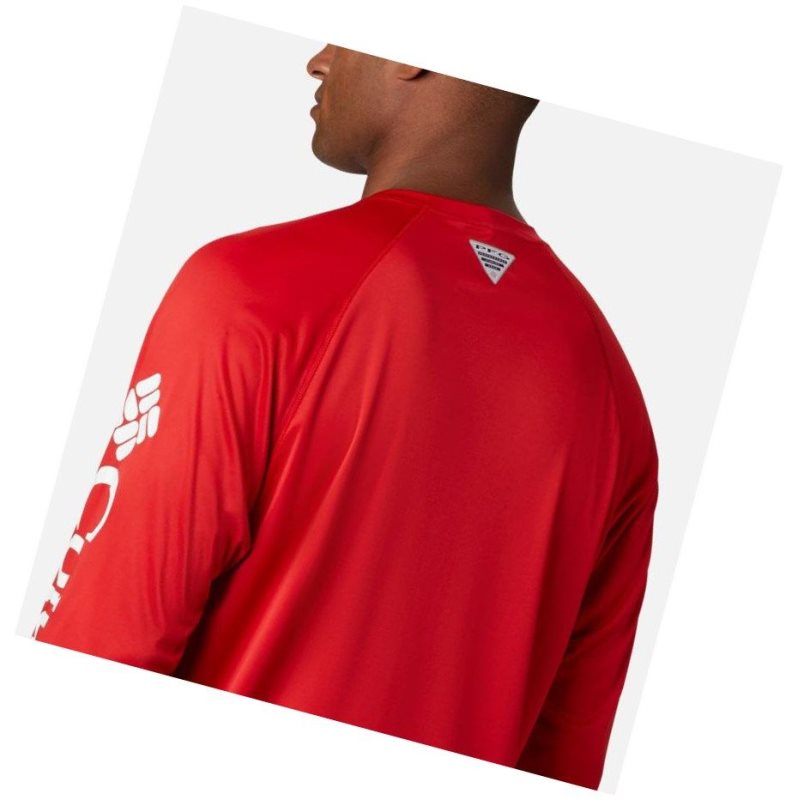 Columbia PFG Terminal Tackle Long Sleeve Big Sweatshirt Erkek Kırmızı Beyaz | 08315-JZGT