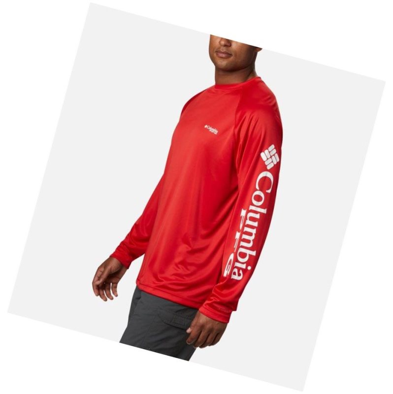 Columbia PFG Terminal Tackle Long Sleeve Sweatshirt Erkek Kırmızı Beyaz | 85671-KMTU