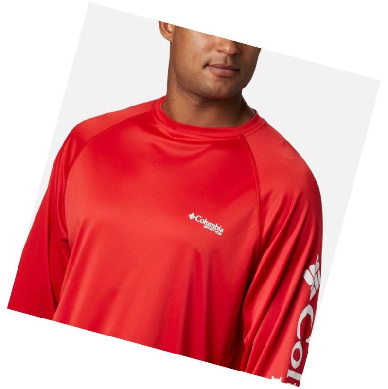 Columbia PFG Terminal Tackle Long Sleeve Sweatshirt Erkek Kırmızı Beyaz | 85671-KMTU