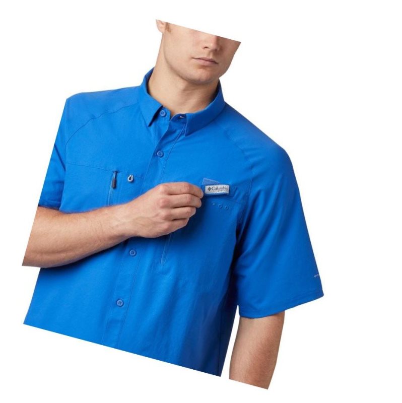 Columbia PFG Terminal Tackle Short Sleeve Woven Gömlek Erkek Mavi | 27865-RWMQ
