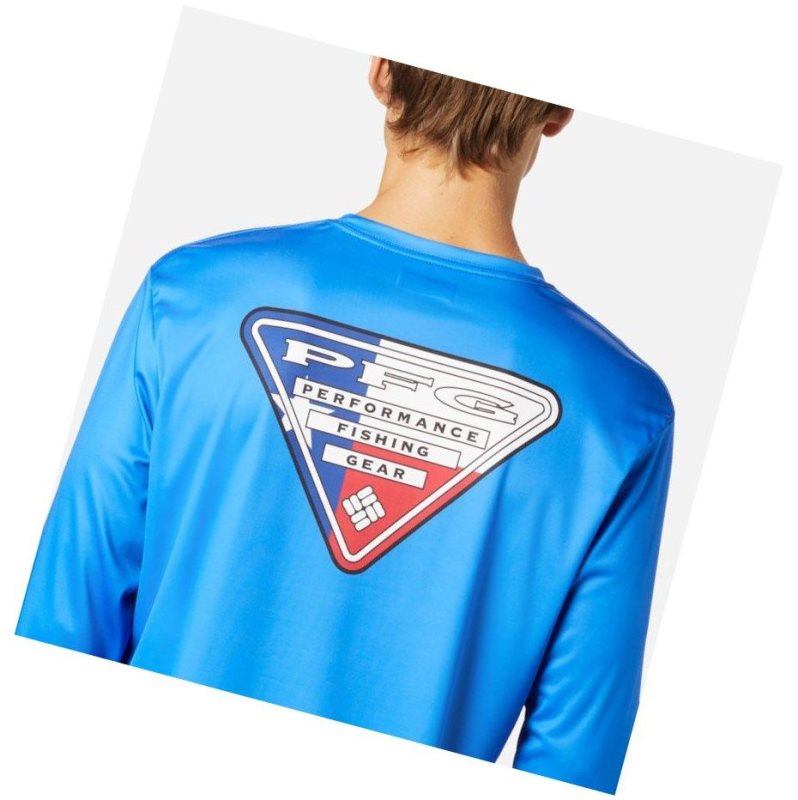 Columbia PFG Terminal Tackle State Triangle Long Sleeve Sweatshirt Erkek Mavi | 49508-RQEP