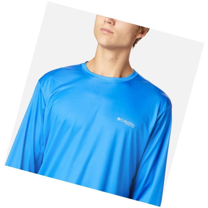 Columbia PFG Terminal Tackle State Triangle Long Sleeve Sweatshirt Erkek Mavi | 49508-RQEP