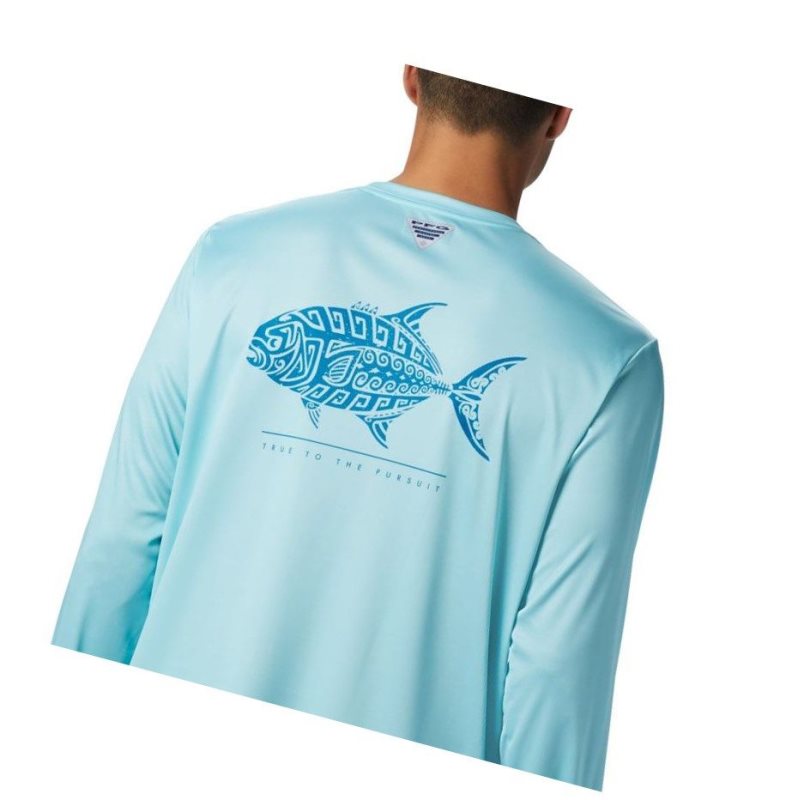 Columbia PFG Terminal Tackle Tribal Fish Long Sleeve Sweatshirt Erkek Mavi | 97264-CEMT