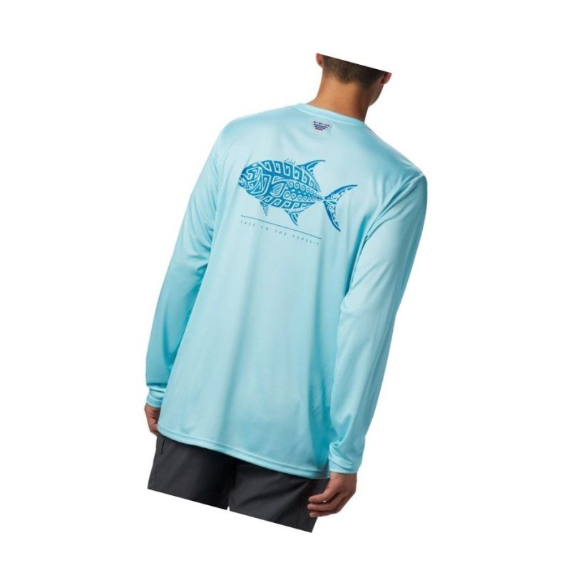 Columbia PFG Terminal Tackle Tribal Fish Long Sleeve Sweatshirt Erkek Mavi | 97264-CEMT