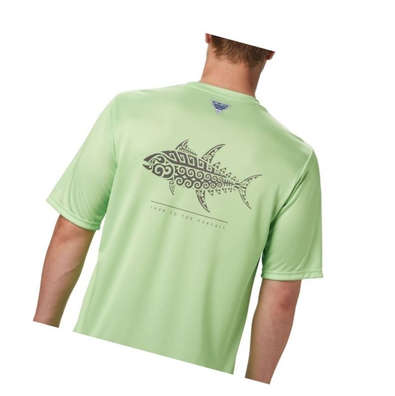 Columbia PFG Terminal Tackle Tribal Fish Short Sleeve Tişört Erkek Açık Yeşil | 59368-UMDG