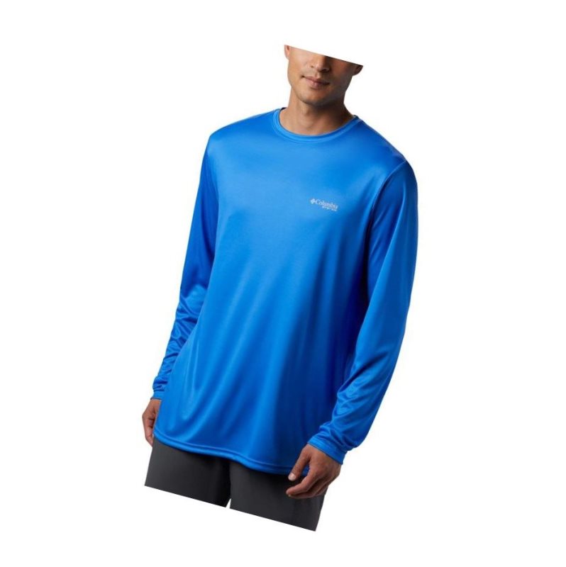 Columbia PFG Terminal Tackle Tribal Fish Long Sleeve Sweatshirt Erkek Mavi | 38402-JFAC