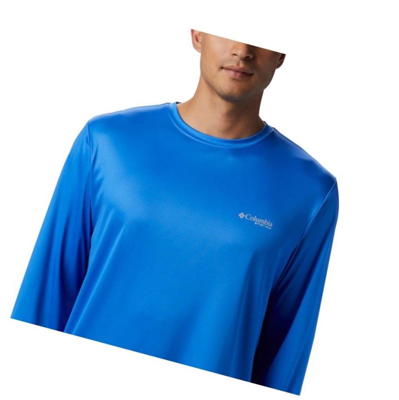 Columbia PFG Terminal Tackle Tribal Fish Long Sleeve Sweatshirt Erkek Mavi | 38402-JFAC