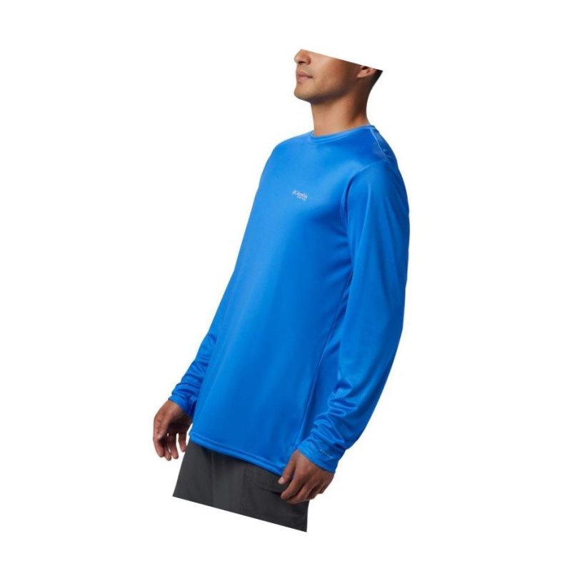 Columbia PFG Terminal Tackle Tribal Fish Long Sleeve Sweatshirt Erkek Mavi | 38402-JFAC