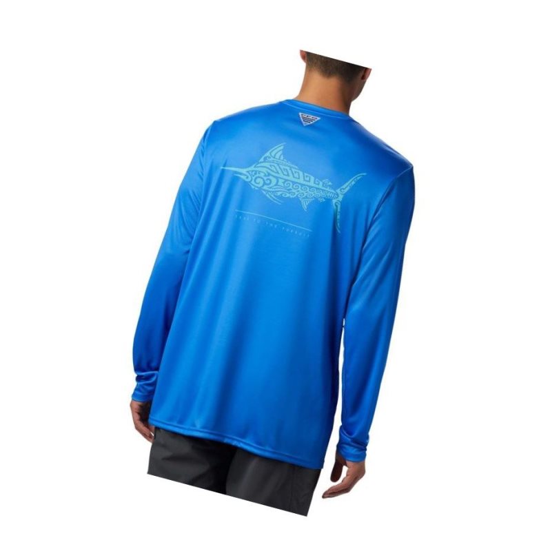 Columbia PFG Terminal Tackle Tribal Fish Long Sleeve Sweatshirt Erkek Mavi | 38402-JFAC